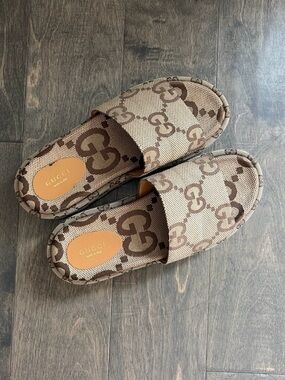 Gucci Beige/Brown GG Canvas Slide Sandals